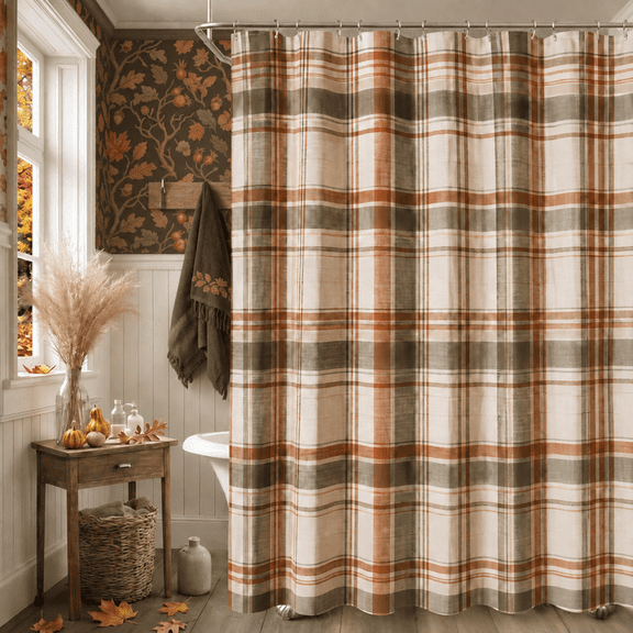 CasaVelle Plaid Shower Curtain, Vintage Stripe Checkered Design, Polyester Bathroom Decor, Fabric Shower Curtain for Bathroom, 36 x 72 in