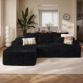 thumbnail image 2 of Ovios Corduroy L-Shaped Sectional Sofa with Chaise, No Assembly Required, Modular Comfy Couch, Black(Left Facing Chaise), 2 of 9