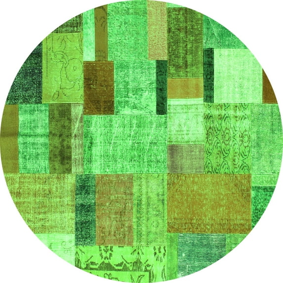 Ahgly Company Indoor Round Patchwork Green Transitional Area Rugs, 7' Round