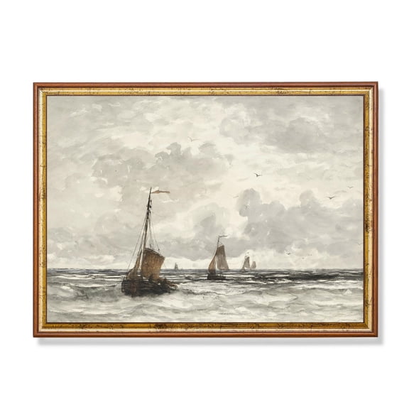 Vintage Sailing Boat Seascape Art Poster Coastal Decor Home Decor, 8x12 UNFRAMED