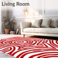 thumbnail image 2 of ODIKA 4'x6' Machine Washable Non-Slip Area Rug, Festive Swirl Cane Spiral Accent with Peppermint Stripes High Traffic Rug, Red, 654946, 2 of 7