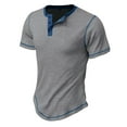 thumbnail image 4 of Men's Trendy Color Block Casual T Shirt Comfortable Loose Fit Short Sleeve Business Open Neck Button Design Tee Mens Work Shirts Summer Basic Tee Shirts, 4 of 8