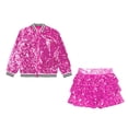 thumbnail image 5 of Hansber Kids Girls Sequins Hip Hop Jazz Dance Outfits Sparkly Long Sleeve Zipper Bomber Jacket with Skirts Hot Pink 10, 5 of 7