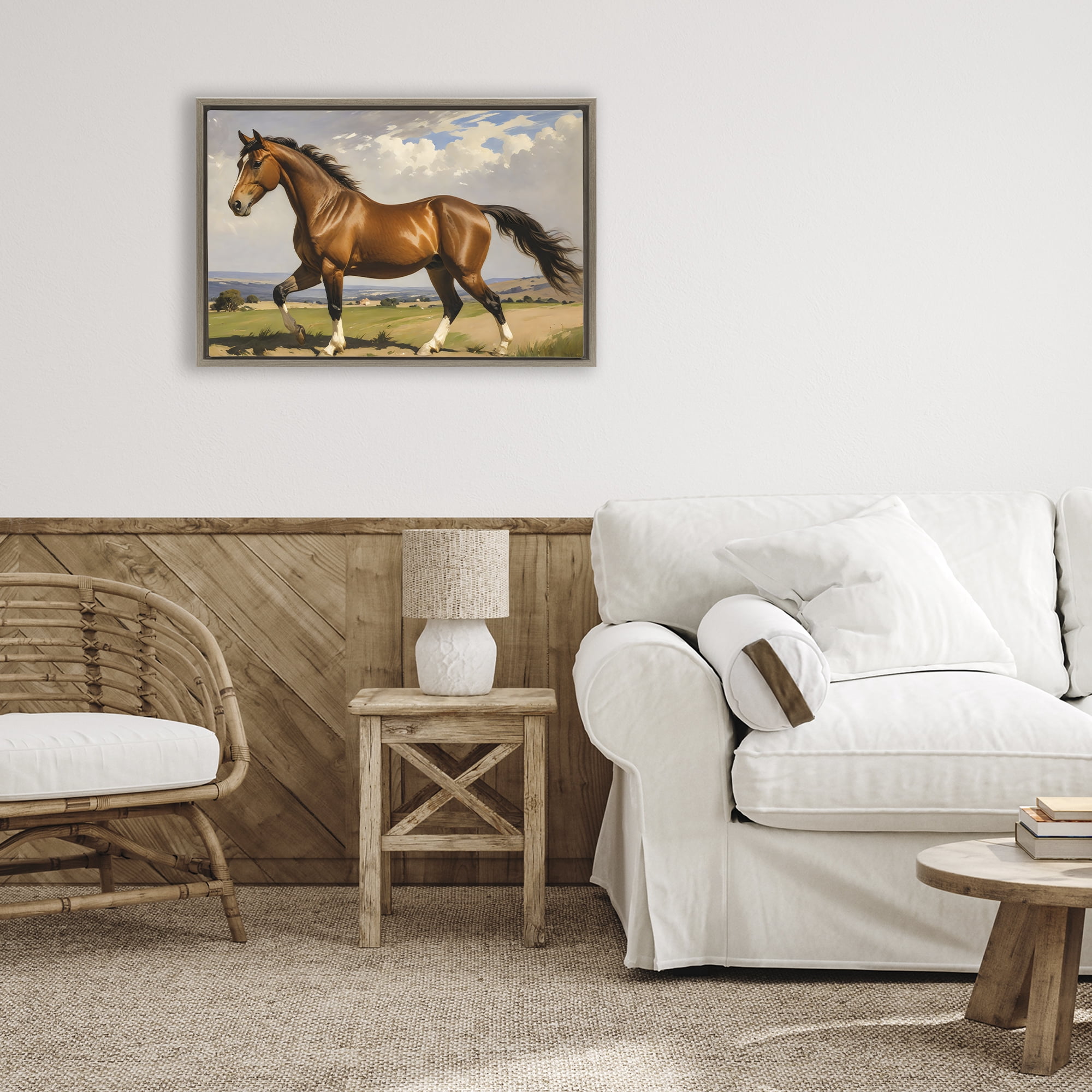 Stupell Industries Trotting Horse in Field Brown Framed Floater Canvas Wall Art, design by Creative Studio