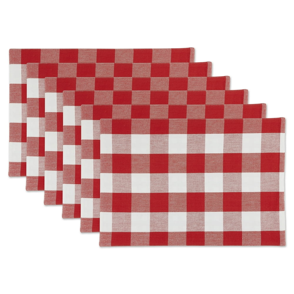 DII Red/White Reversible Gingham/Buffalo Check Placemat Set/4, 13x19