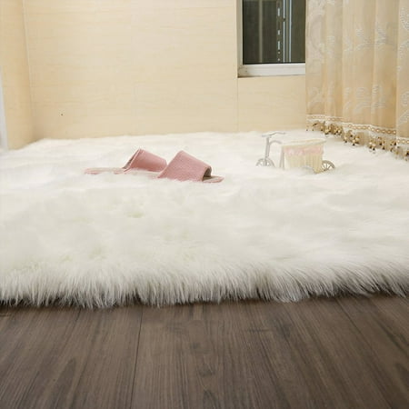 fabricmcc faux sheepskin area rug silky shag rug white fluffy carpet rugs  floor area rugs decorative for living room girls bedrooms---white