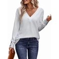 thumbnail image 2 of Long Sleeve Shirt for Women Fall Outfits Dressy Casual Fashion Clothing V Neck Tunic Tops with Button White XL, 2 of 8