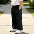 thumbnail image 5 of Riecok Sweatpants for Boys Elastic Waist Cotton Pant Wide Leg Pull on Pants Solid Baggy Trousers with Pockets Black 2T, 5 of 7