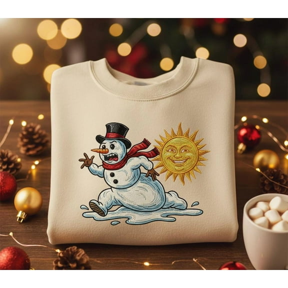 Funny Melting Snowman Embroidered Christmas Sweatshirt, Retro Winter Humor Pullover, Cute Holiday Gift for Men and Women