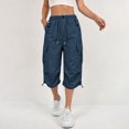 thumbnail image 5 of Women's Capri Cargo Pants, Elastic Waist Cropped Hiking Pants for Women, Lightweight Quick Dry Jogger Trousers with Multi Utility Pockets, Adjustable Capri Length Streetwear Travel Pants Navy XXL, 5 of 8