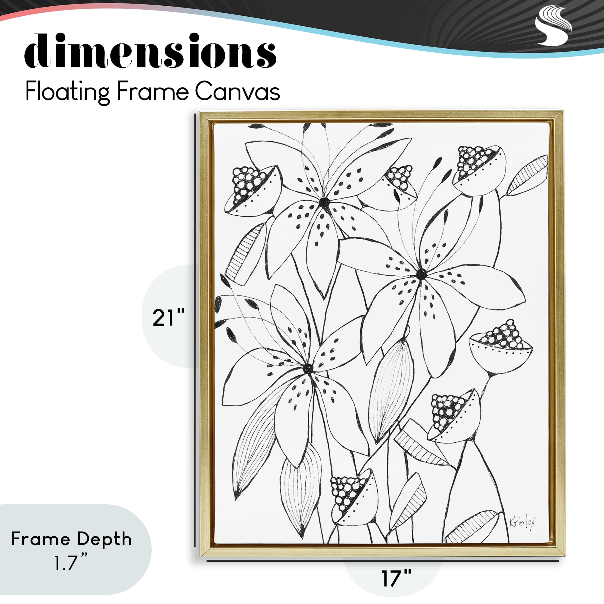 Stupell Industries Open Blooms Outline Gold Framed Floater Canvas Wall Art, design by Krinlox