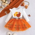 thumbnail image 2 of FINALGANG Girls Boys Outfits Thanksgiving Cartoon Animal Letter Printed Long Sleeve Round Neck Bodysuit Tutu Skirt Set With Headband Boy Stylish Casual Daily Party Photoshoot Outfit,Orange,12M, 2 of 9