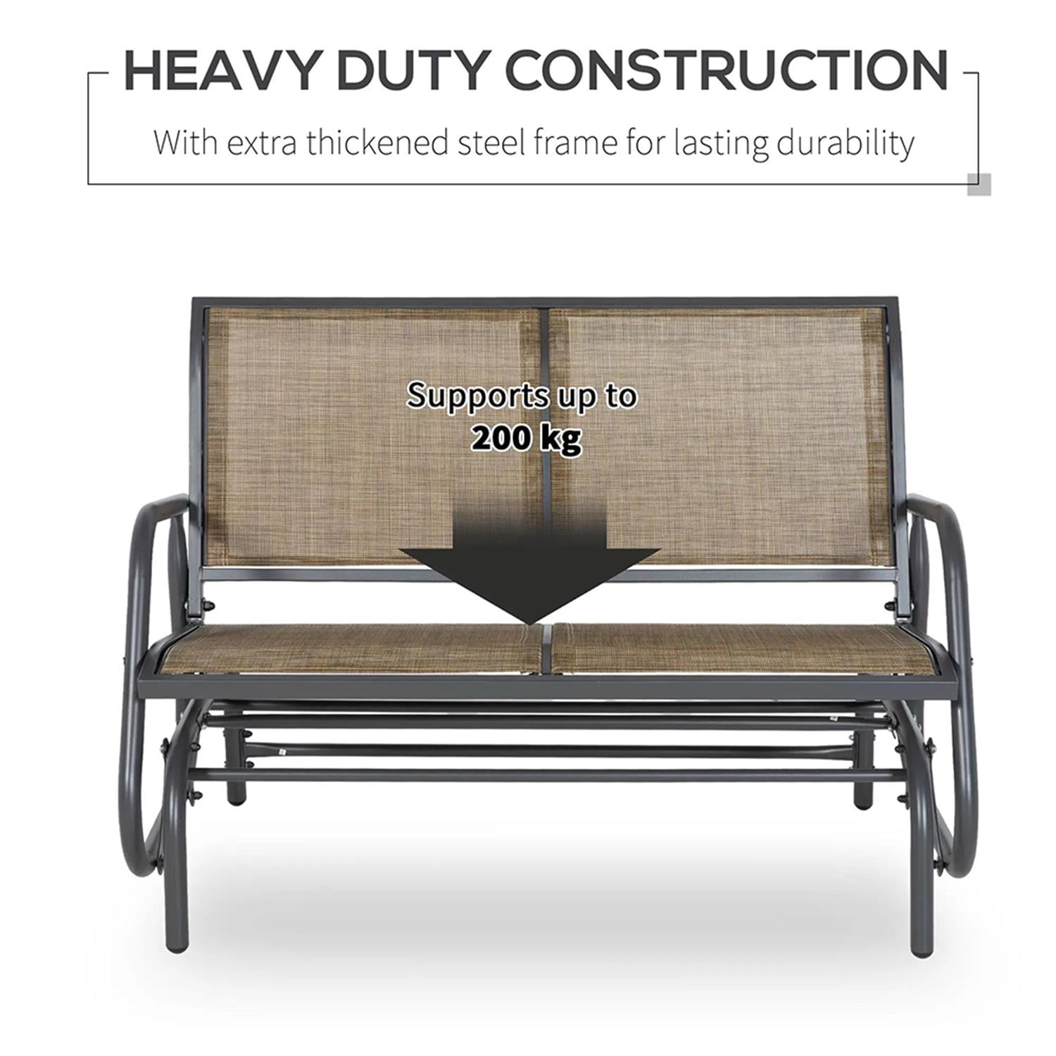 Demi Bonn 2-Person Outdoor Glider Bench, Patio Double Swing Rocking Chair Loveseat with Steel Frame, Outdoor Glider Chairs for Porch, Balcony, Poolside, Brown