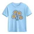 thumbnail image 2 of Girls T Shirt Short Sleeve 100% Cotton - Blue Floral Daisy Graphic Tee for Kids Crew Neck Soft Play Clothes Ages 3-10,Size 9 T, 2 of 9