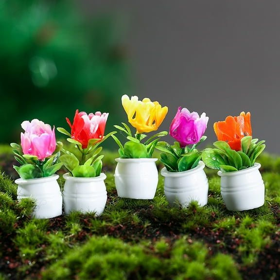 Visland 5PCS Mini Potted Plant Mini Fairy Tree Garden Decoration Resin Crafts Micro Landscape Bonsai Garden Terrarium Accessories