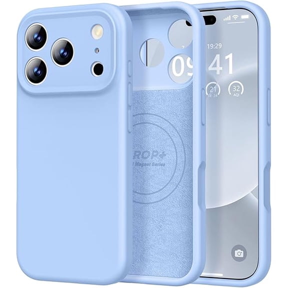 ZHU997 Magnetic Compatible with iPhone 17 Pro Case (Compatible with Magsafe) (Upgraded Camera Protection) Liquid Silicone Shockproof Full Body Protective Phone Cover for Women Men, Light Blue, 6.3”
