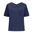thumbnail image 5 of Sweet Home Farm Short Sleeve Shirts for Women With Pockets Breathable Cotton Linen Loose Large Size Slimming Lapel Shirt Top T Shirts for Women Dark Blue, 5 of 5