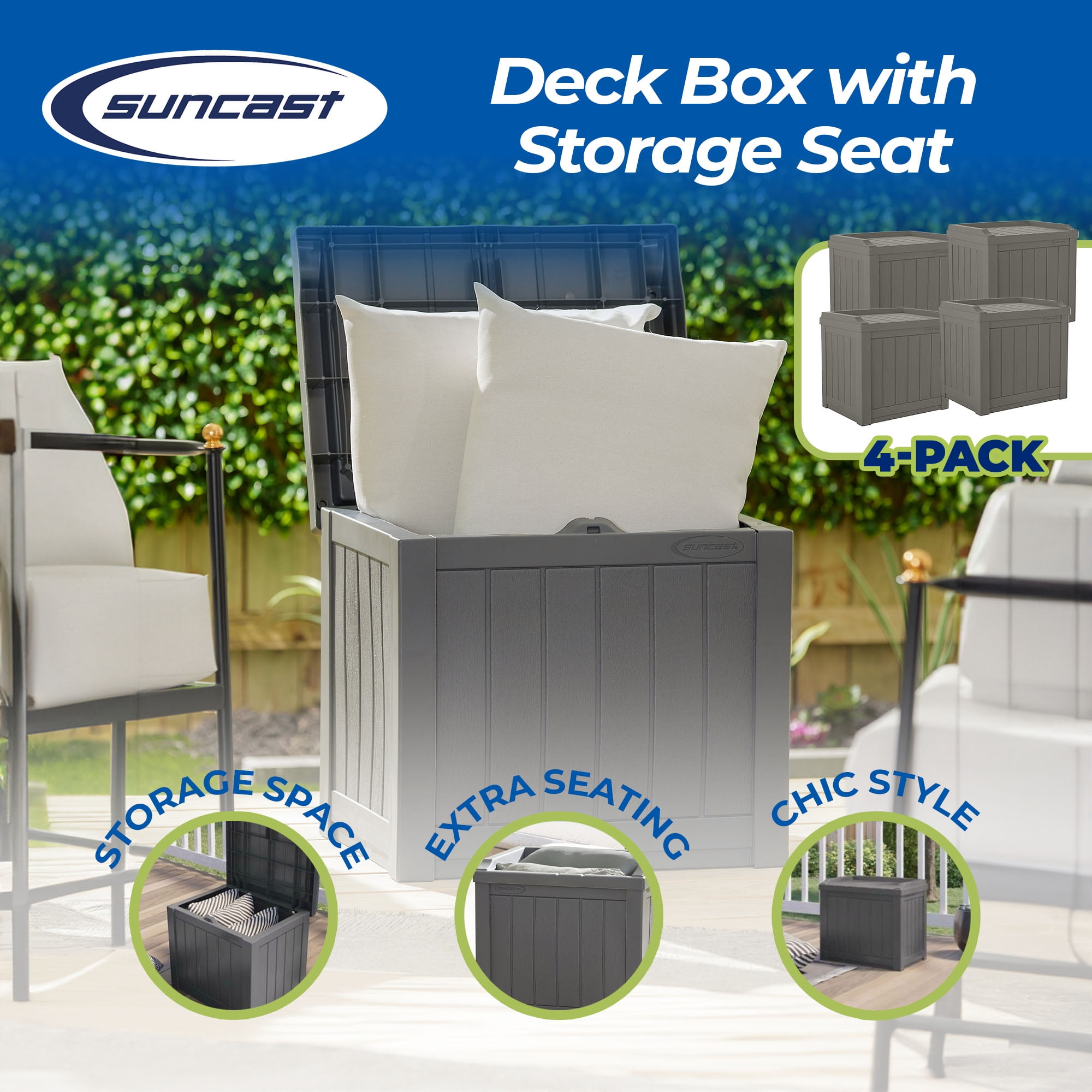 22 Gallon Small Deck Box with Storage Seat - Stoney