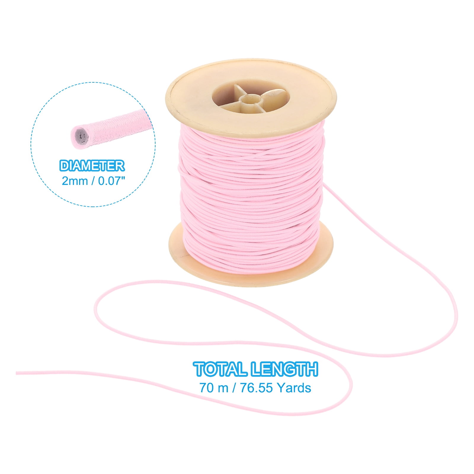 Uxcell Elastic Cord, 2 mm Stretchy Elastic String 77 Yards for Jewelry Making, Necklaces, Beading and Crafts DIY, Pink