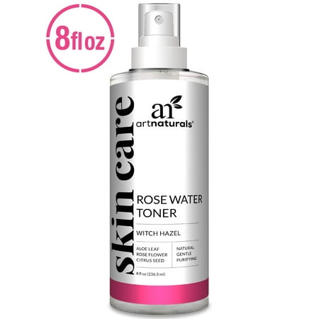 ArtNaturals Rosewater Witch Hazel Toner - (8 Fl Oz / 236ml) - Anti Aging Pore Minimizer for Facial Acne - Aloe Vera, Rose Water Petal Alcohol Free - Natural Face Cleanser Spray - All Skin