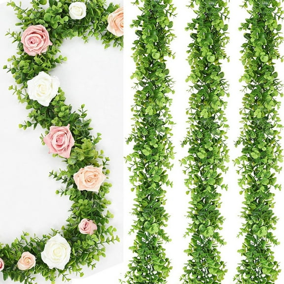 Travelwant Eucalyptus Garland Artificial Greenery Boxwood Garland, Faux Vines Fake Hanging Plants for Wedding Table Arch Wall Decor
