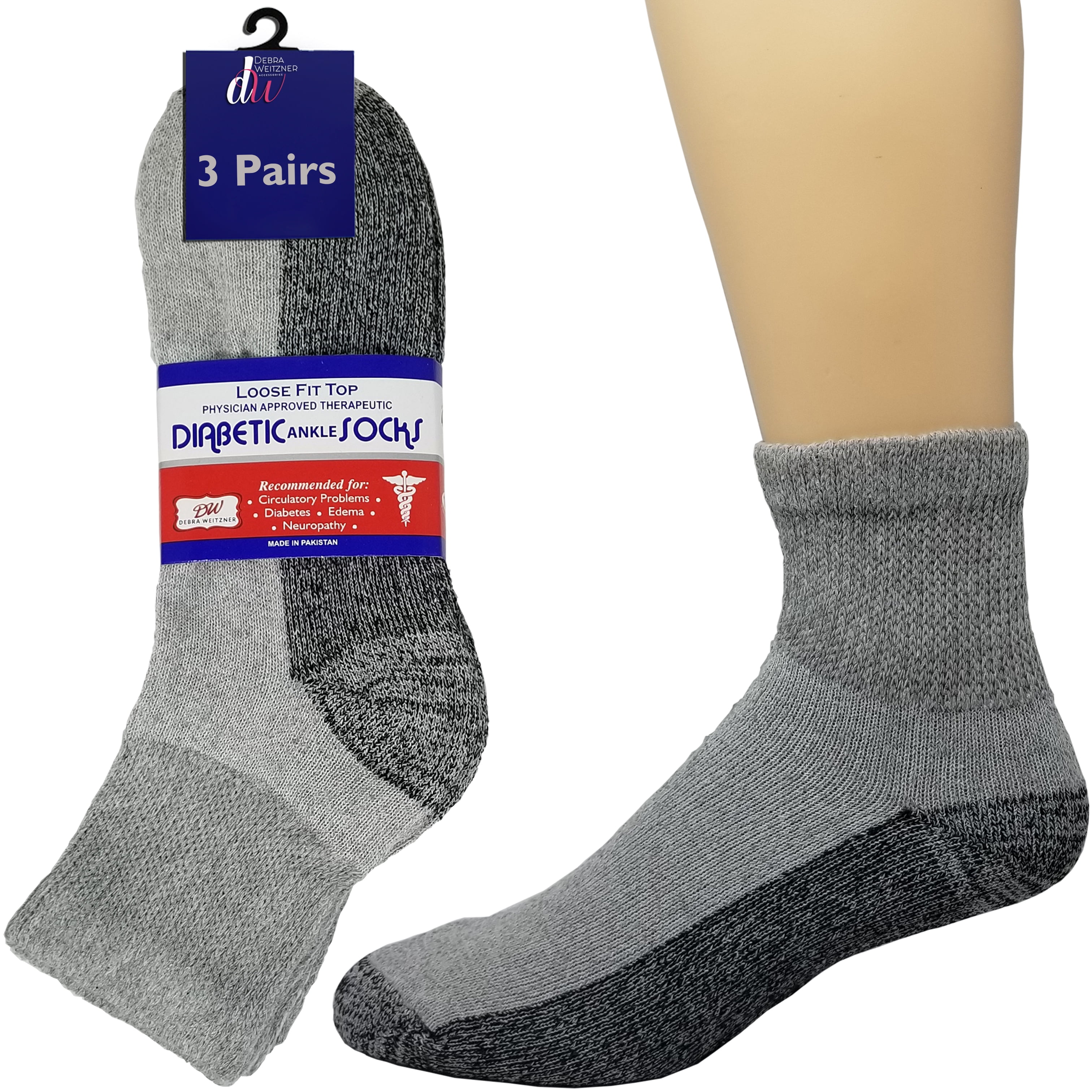 Diabetic Socks Mens Womens Non-Binding Reinforced Heel Cushion Socks 3 ...