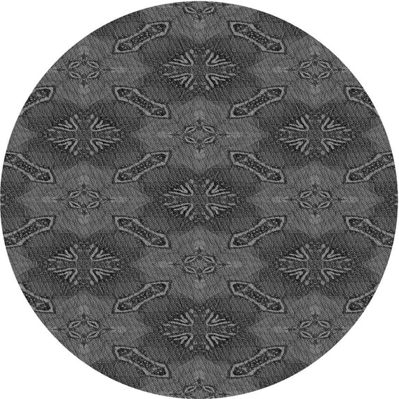 Ahgly Company Indoor Round Patterned Sonic Silver Gray Area Rugs, 5' Round