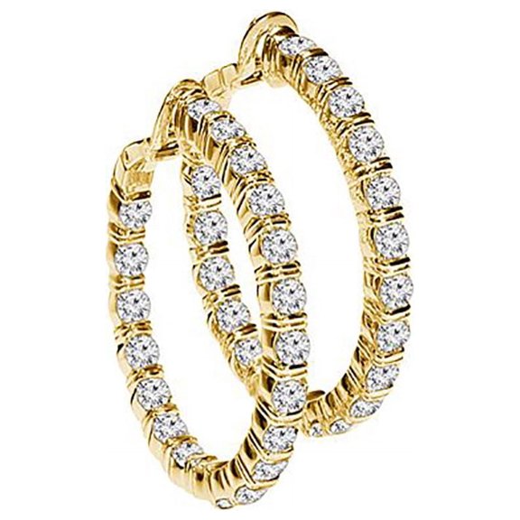 1.00 Carat Diamond Earrings Hoop Style Yellow Gold