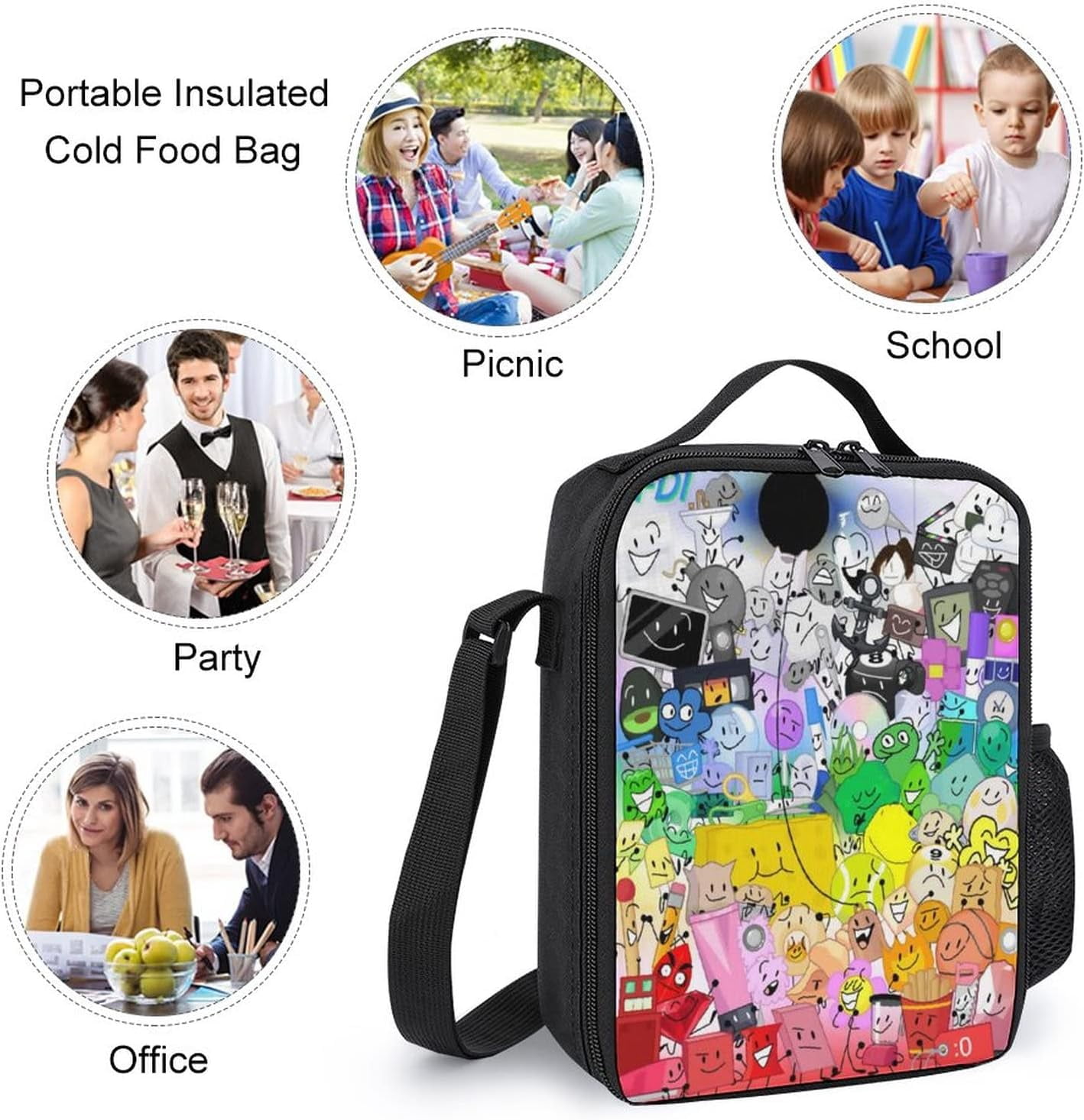 Battle for Dream Island Backpack BFDI Bookbag Casual 3 in 1 Backpack Set Anime Bookbag With Lunch Box And Pencil Case, Black