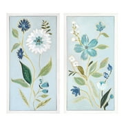 Crystal Art Gallery Contemporary Floral Set of 2 Framed Canvases, Blues