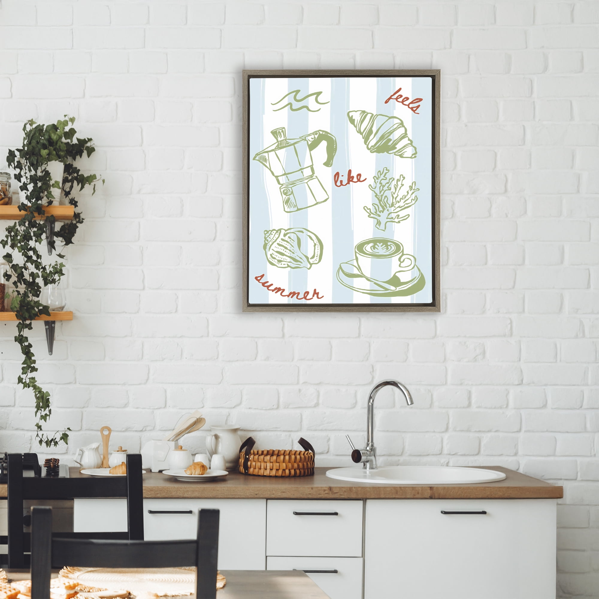 Stupell Industries Feels Like Summer on Stripes Brown Framed Floater Canvas Wall Art, design by The Prints Vibe