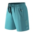 thumbnail image 3 of Men's Gym Training Shorts Solid Elastic Waist Drawstring Zipper Pockets Quick Dry Breathable 5 Inch Workout Fitness Sports Shorts Sky Blue 3XL, 3 of 5