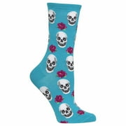 Skull and Roses Blue Crew Socks