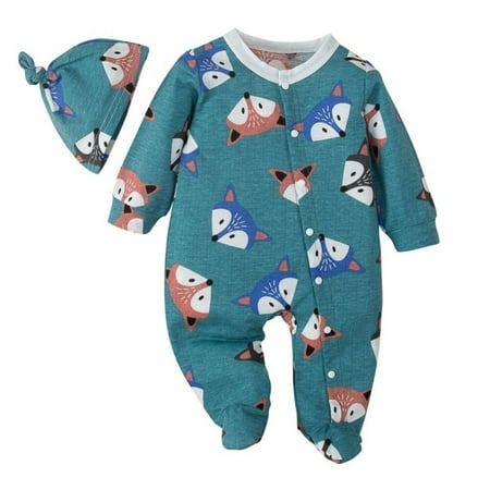 

PROMOTION! Baywell Autumn Newborn Clothes Kids Boys Girls Romper + Hat Cartoon Printed Overalls Cotton Long Sleeve Jumpsuit Clothing