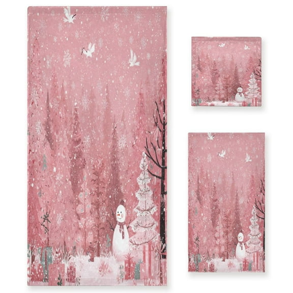 3 Piece Bath Towels Set Bath Towel, Hand Towel and Face Towel for Bathroom, Gym, Hotel Christmas Forest with Snowmen