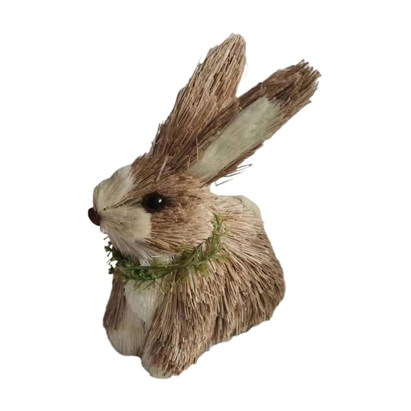 1 Pcs Easter Bunny Figurine, Sisal Bunny Figurines Tabletop Decor Straw Rabbit Statue with Carrot Flower for Home Table Office Kitchen Farmhouse Indoor Spring Easter Decor