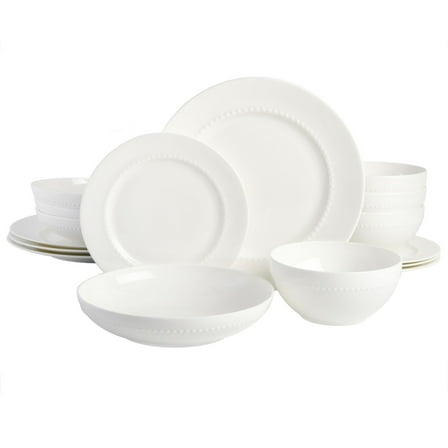 Gibson Elite Embossed Bone China 16-Piece Double Bowl Dinnerware Set - White