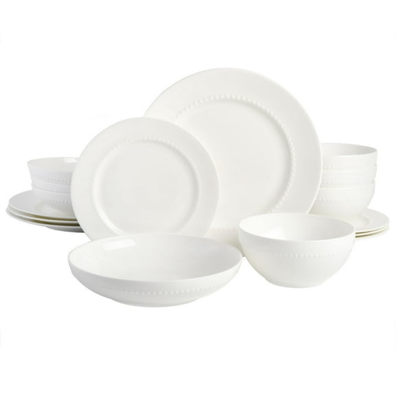 Gibson Elite Embossed Bone China 16-Piece Double Bowl Dinnerware Set - White