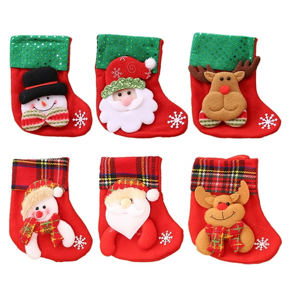 LOLIPPYY Christmas Stockings Set of 6 Small Hanging Decorations for Tree, Fireplace, Wall, Door and Candy Bags