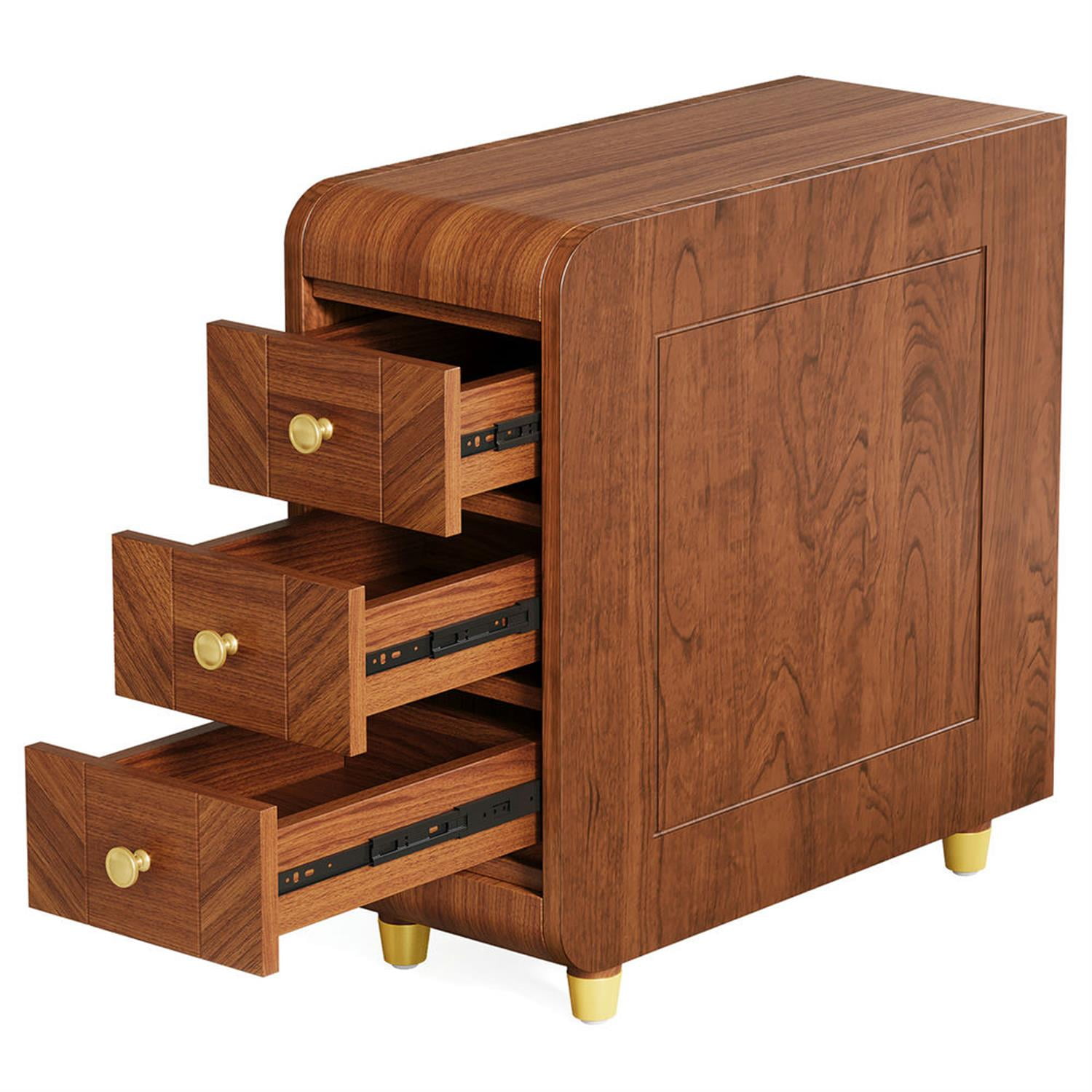 Demi Bonn 25" Wood Nightstand with 3-Drawers, Bedside End Table for Bedroom, Modern Side Table with Storage, Brown