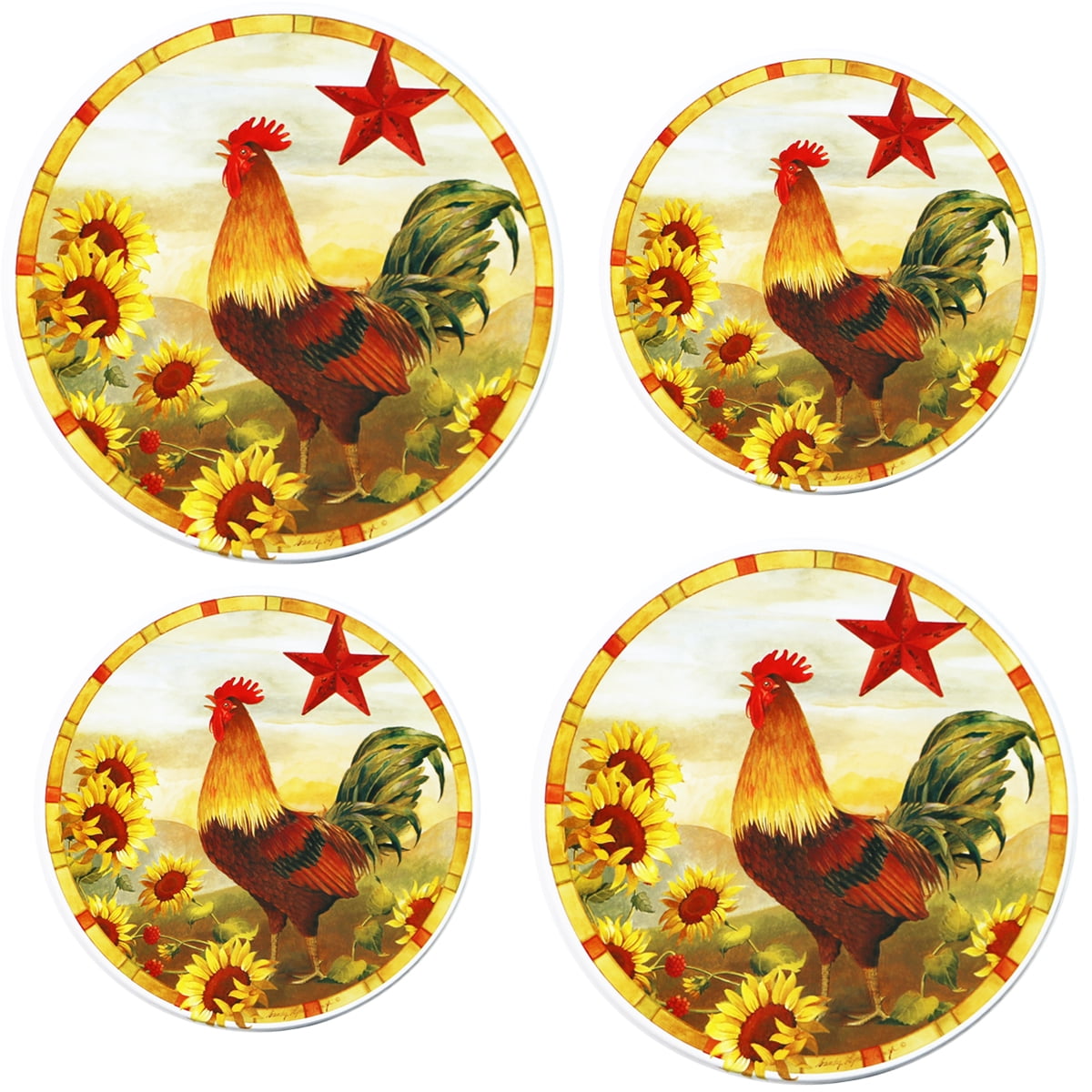 (4 pack) Round Electric Stovetop Burner Cover Set of 4, Rooster Morning