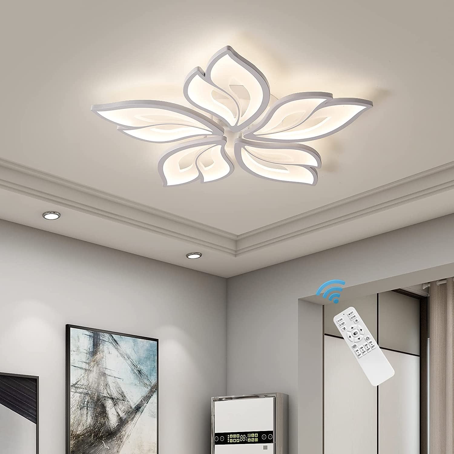 Garwarm 80W LED Modern Ceiling Light 3 Heads Squares Dimmable Ceiling Lamp Fixture with Remote Control Chic Flush Mount Acrylic Ceiling Chandelier Lighting for Living Room Bedroom Gold 