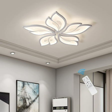 

KUSONG Modern Ceiling Light 23.6” Dimmable LED Chandelier Flush Mount Ceiling Lights Remote Control Acrylic Leaf Ceiling Lamp Fixture for Living Room Dining Room Bedroom 60W