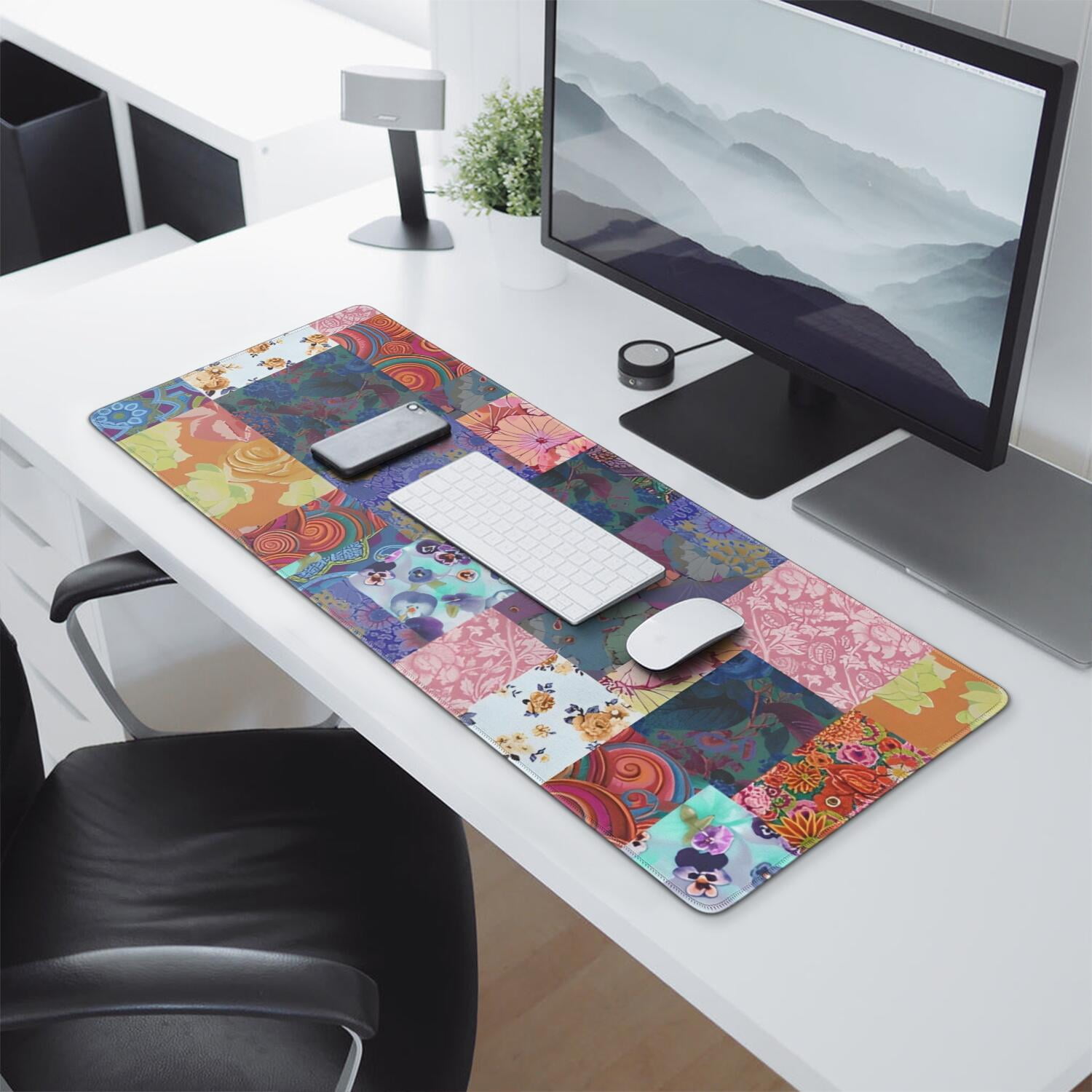 Long Mouse Pads for Desk,Colorful Pioneer Flower Patchwork Desk Mats on Top Of Desks, Desk Mouse Pad Extra Large with 3mm Non-Slip Base and Stitched Edge for Gaming,Office,Work,Home 31.5"x11.8"