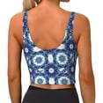 thumbnail image 4 of Uemuo Vintage Blue Pattern Women's Sports Bra - High Impact Support, Breathable, and Comfortable Athletic Bra for Running, Yoga, and Workouts, 4 of 9