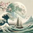 thumbnail image 3 of Ambesonne Nautical Duvet Cover Set, Asian Wave Cherry Blossom, King, Seafoam Coconut Pink, 3 of 6