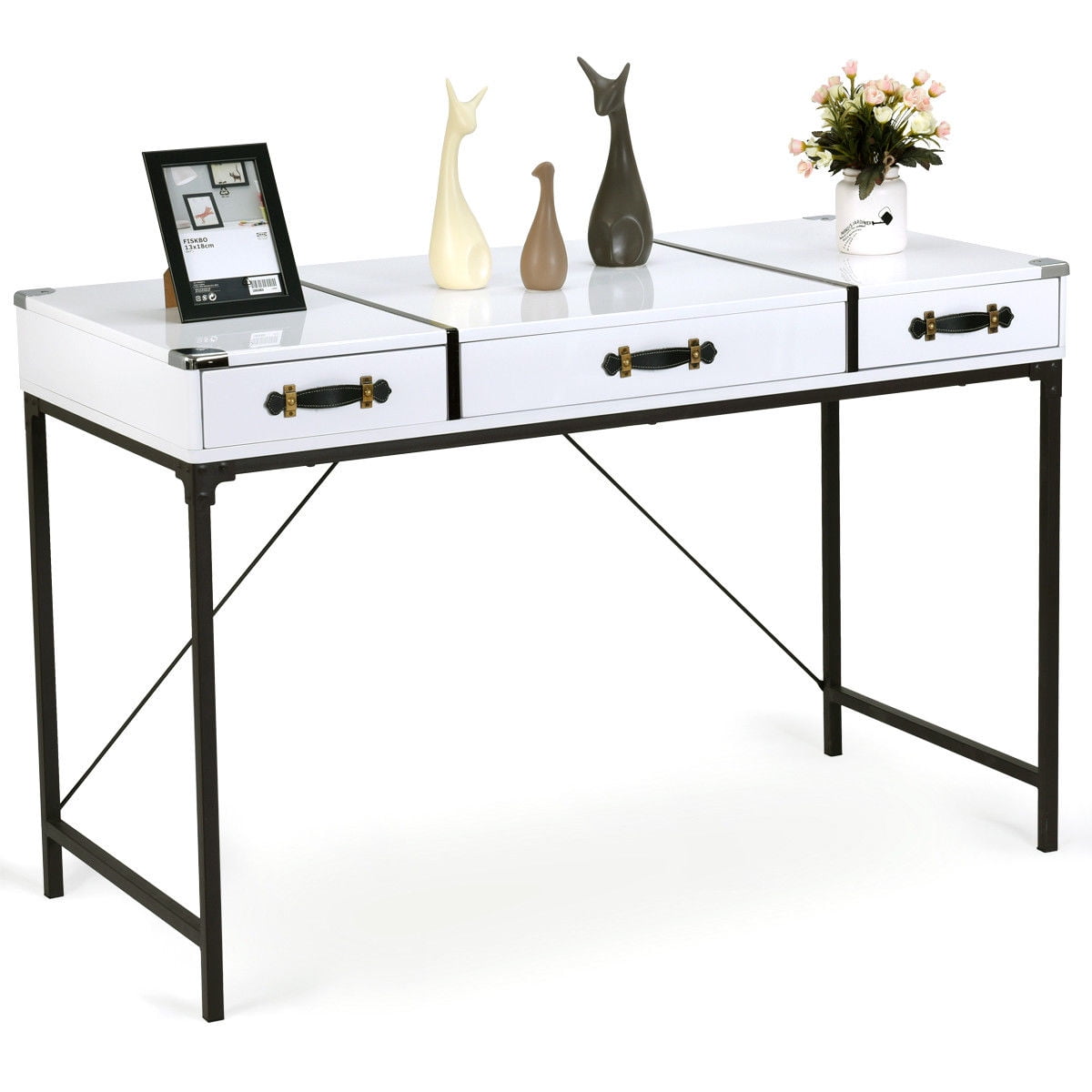 Gymax Modern 3 Drawer Console Table Desk Organizer Hallway Living Room W Metal Frame