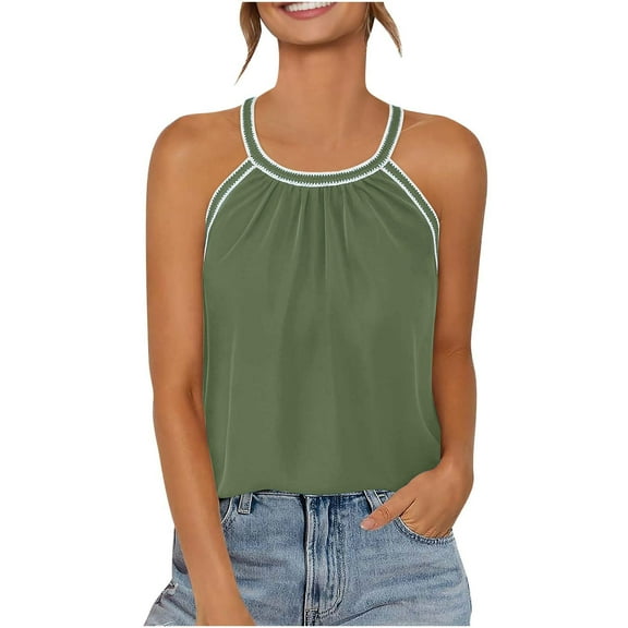 APEXFWDT Women's Halter Camisole - Bohemian Beach Tank Top Sleeveless Vacation Shirt for Poolside Lounging & Island Getaways,L,Army Green