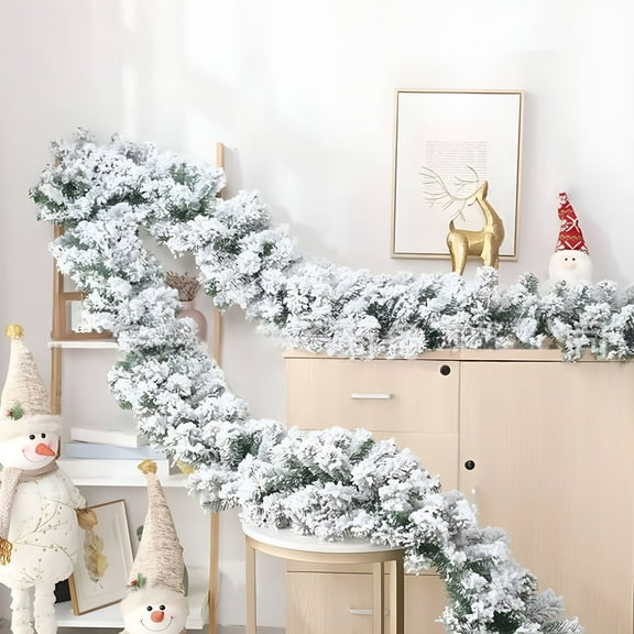 LAMIRO Snow Flocked Christmas Garland Snowy Artificial Christmas Garland Winter Frosted Holiday Garland White Cedar Garland for Xmas Tree