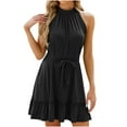 thumbnail image 2 of Gspmoly Robes Grande Taille pour Femmes aux Formes, Robe Sans Manches Plissée à Col Noué Unie pour Femmes, Robes de Vacances pour Femmes jusqu'à 70 % de Rabais, 2 of 9